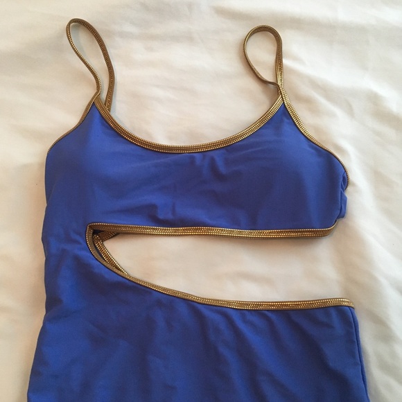 Aerie Blue and Gold Lined Cutout One Piece Swimsuit - Picture 4 of 9